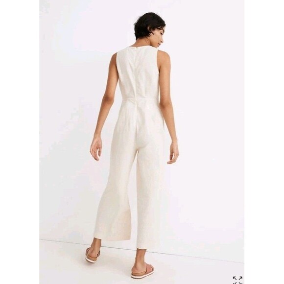 Madewell Linen Blend Jumpsuit Romper Button Front Ivory Boho Womens Size 0 - Picture 2 of 13